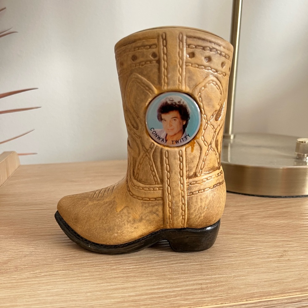 Vintage Conway Twitty piggy bank boot